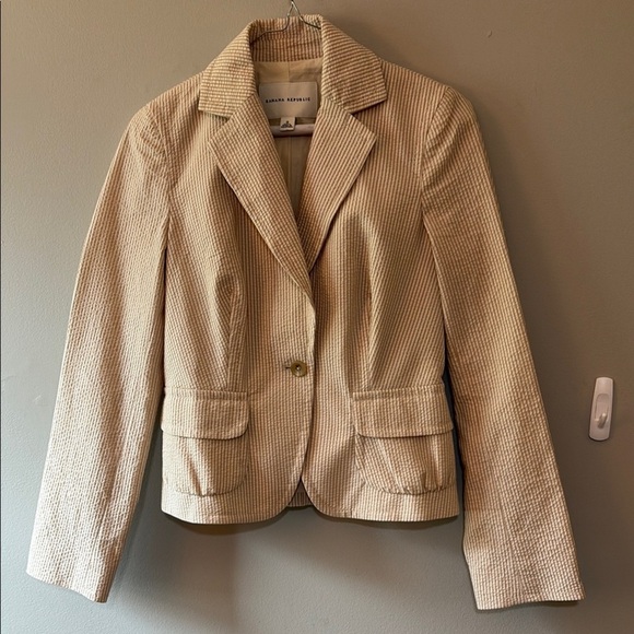 Banana Republic Tan Blazer Lightweight stripped Tailored Fit Size 0 NWOT - Picture 1 of 8
